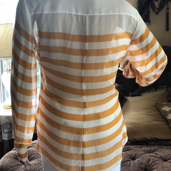 Bebe Sheer Striped Blouse Long Sleeves100% Silk S - Picture 3 of 8